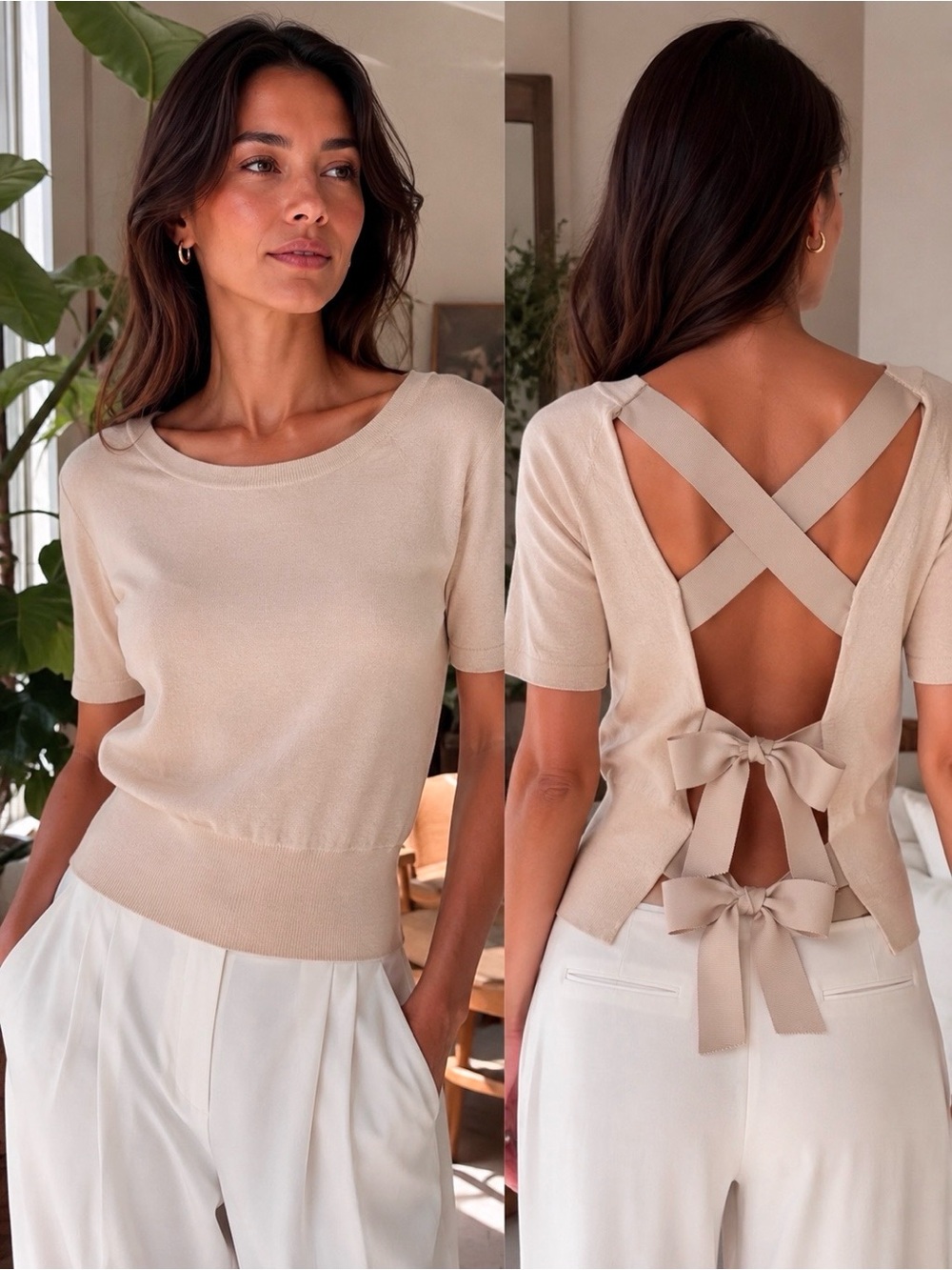Marc by Marc Jacobs Knit Open Back Silk Blend Top with Bow Detail – Size M